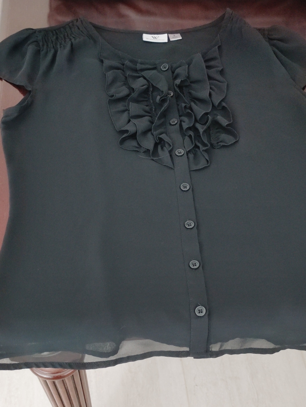 Worthington Sheer Ruffle Button Blouse